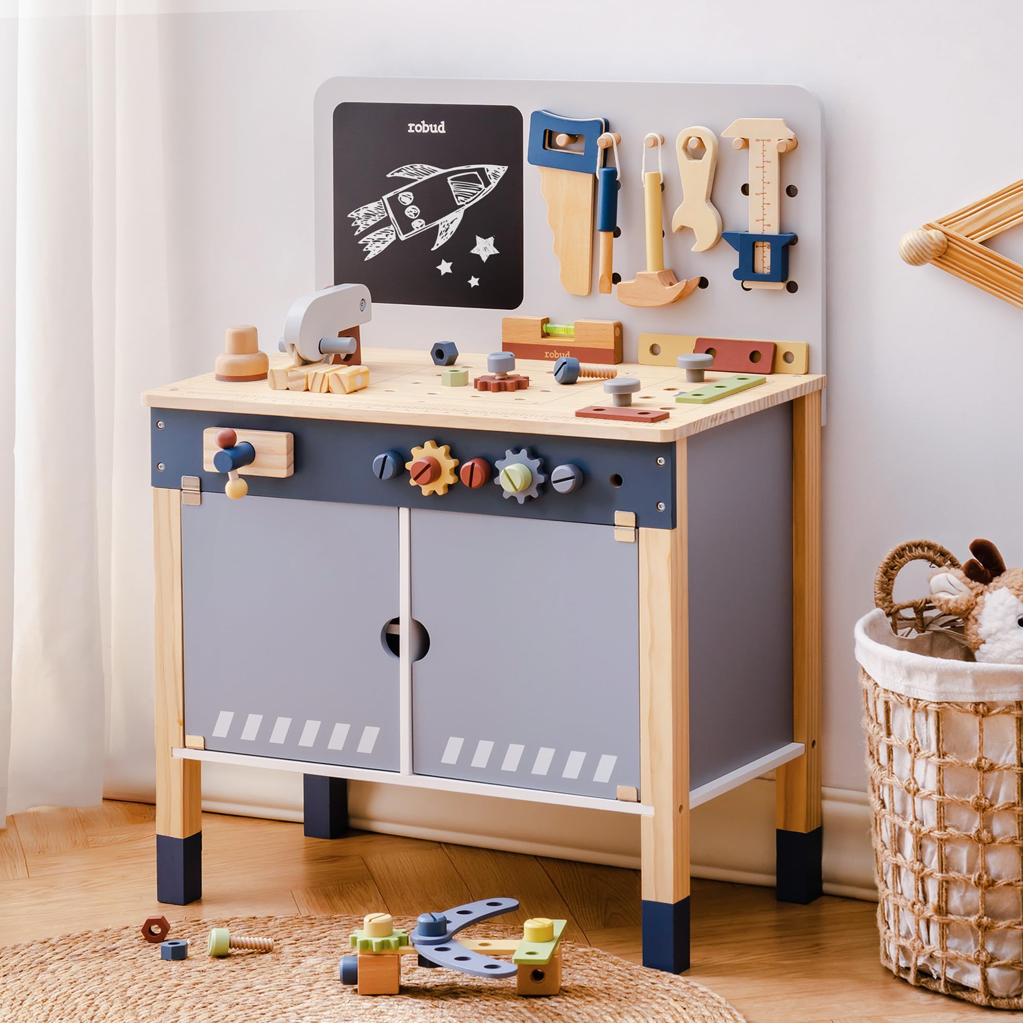 ROBUD Wooden Toy Workbench Pre - Tools Workshop Kids 评论和价格