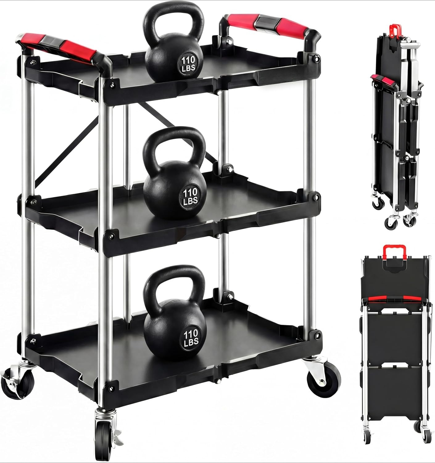 3-Shelf Foldable Rolling Utili - Workshop Tools And Equipment 评论和价格