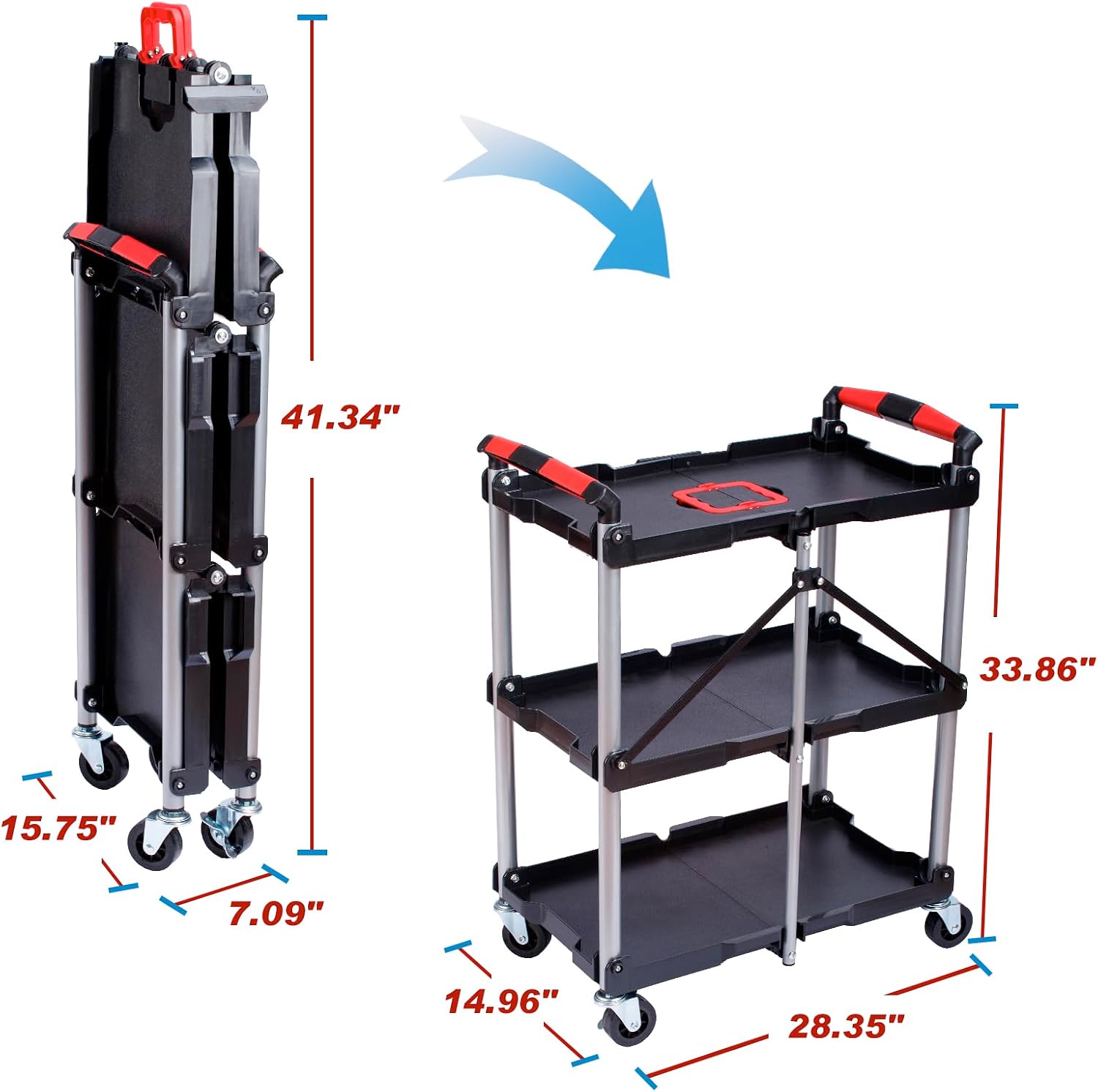 3-Shelf Foldable Rolling Utili - Workshop Tools And Equipment 评论和价格